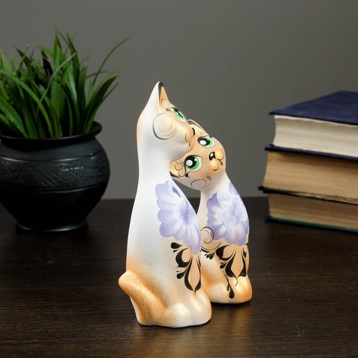 Набор фигурок керамика «Love Коты ушастые», 2 шт., в цветочек, 13×6×17 см
