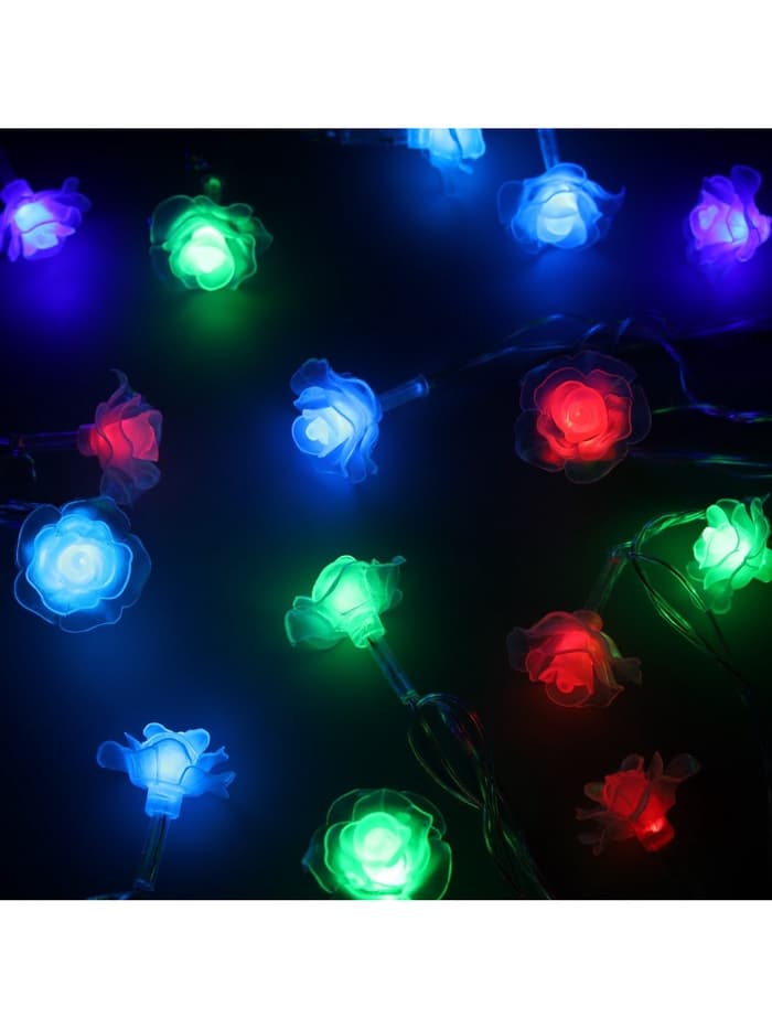 Гирлянда «Нить» 5 м с насадками «Розы большие», IP20, прозрачная нить, 20 LED, свечение мульти (RG/RB), мигание, 220 В