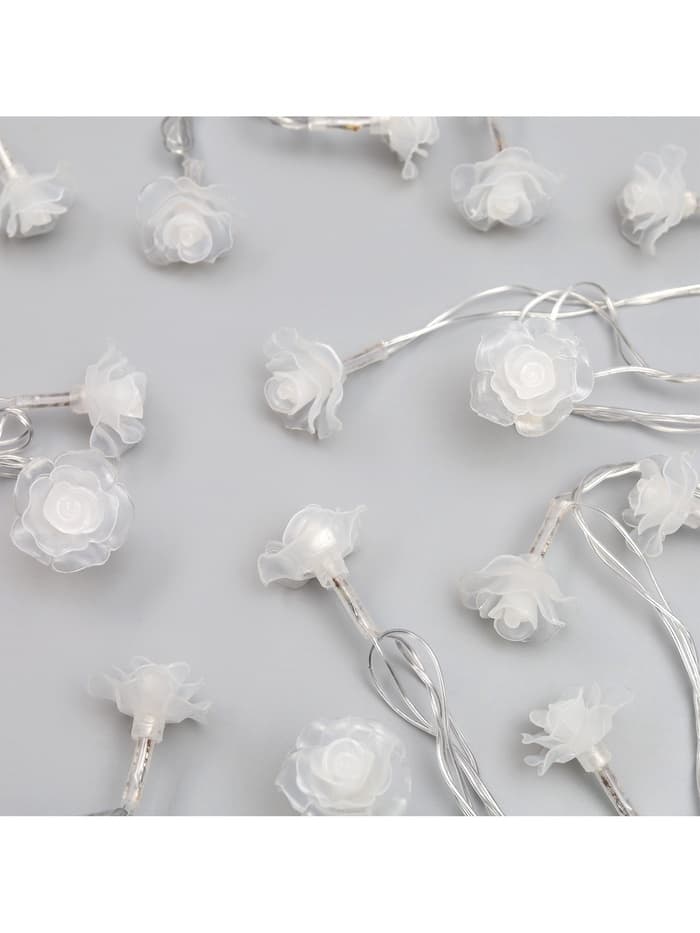 Гирлянда «Нить» 5 м с насадками «Розы большие», IP20, прозрачная нить, 20 LED, свечение мульти (RG/RB), мигание, 220 В