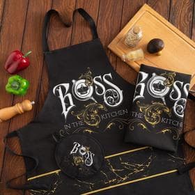 Кухонный набор Boss: фартук 70×60 см, прихватка 20×20 см, полотенце 35×60 см