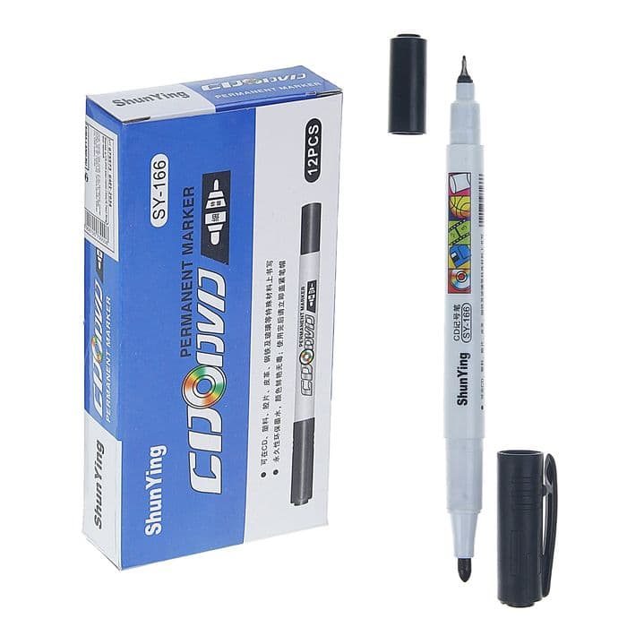 Маркер двухсторонний для CD/DVD, диаметр узла 0.7/2.0 мм, чёрный