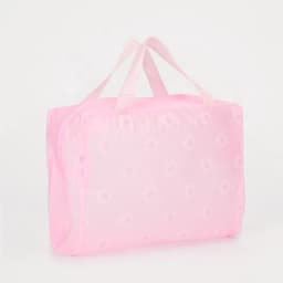 Косметичка на молнии, с ручками, с цветочками, розовая