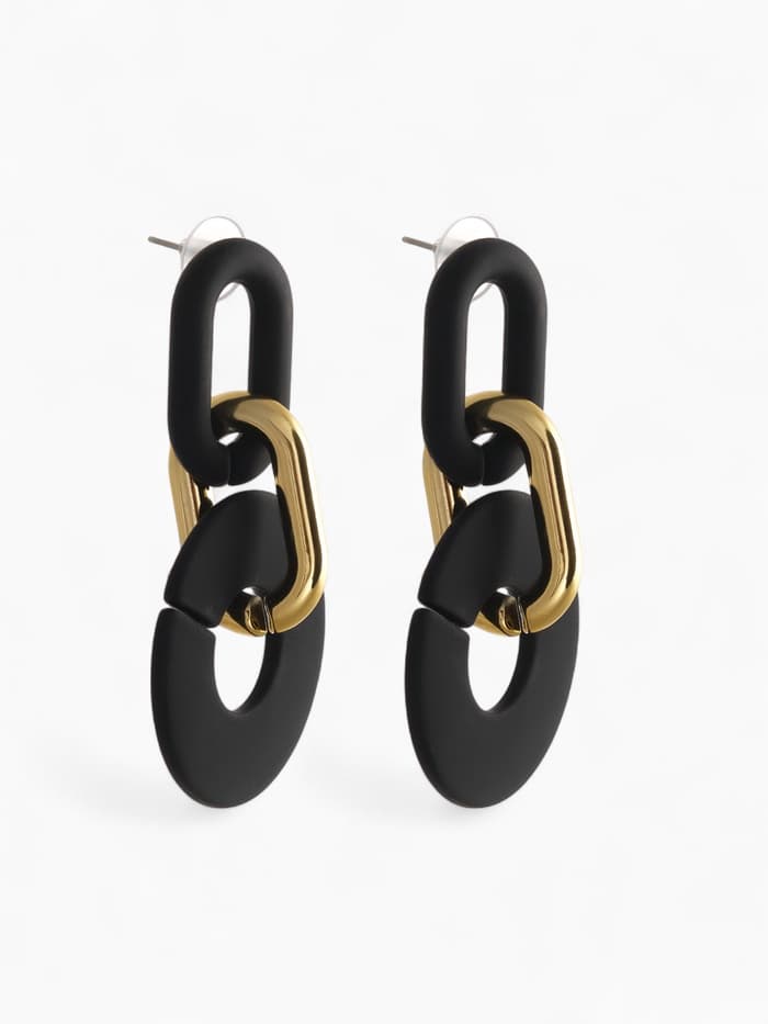 Серьги металл «Цепь» кольца, 3 звена, цвет золотисто-чёрный