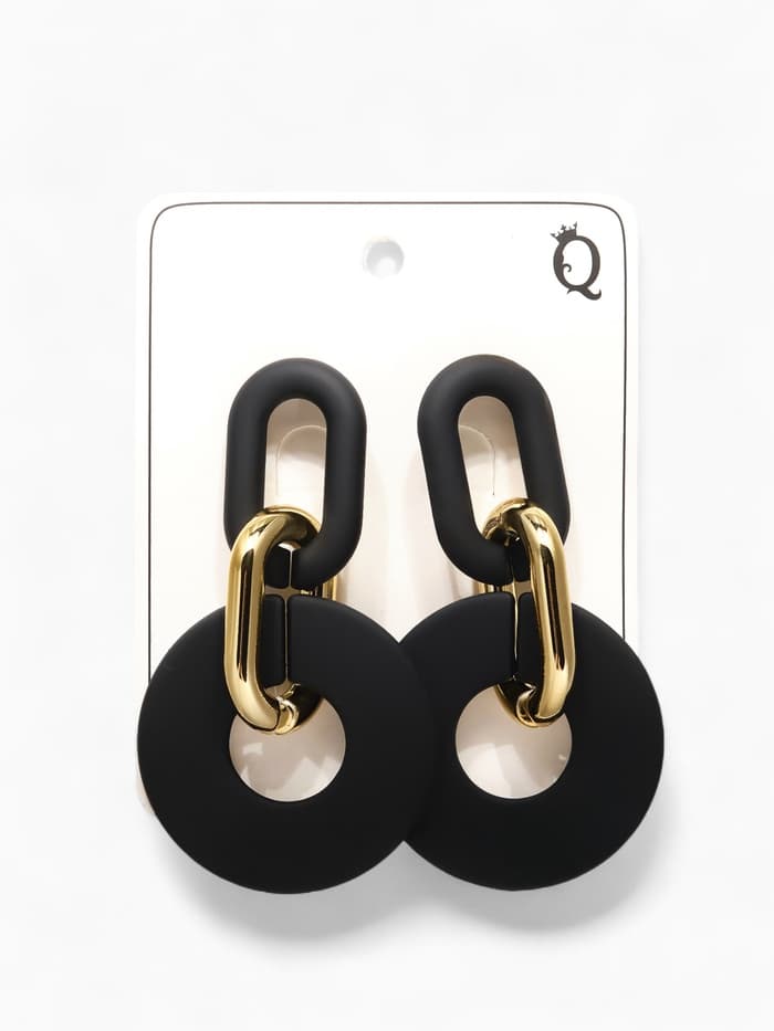 Серьги металл «Цепь» кольца, 3 звена, цвет золотисто-чёрный