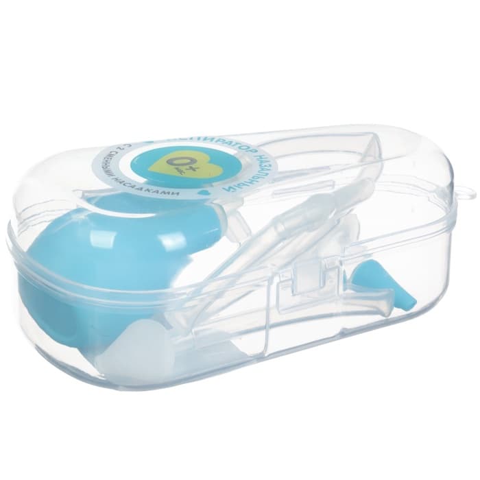 Детский назальный аспиратор с 2-мя сменными насадками, в контейнере, голубой