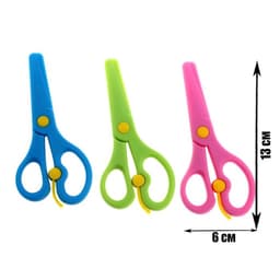 Ножницы 13.5 см пластиковые, с фиксатором, закругленные концы, в картонной коробке, МИКС