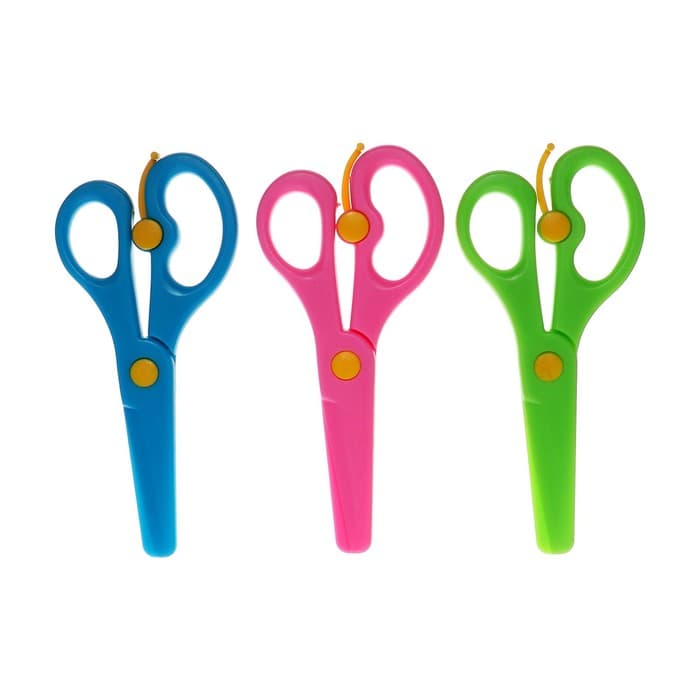 Ножницы 13.5 см пластиковые, с фиксатором, закругленные концы, в картонной коробке, МИКС