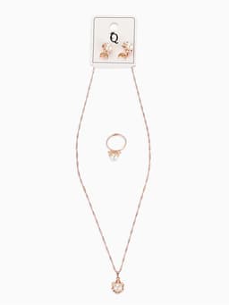 Гарнитур 3 предмета: серьги, кулон, кольцо безразмерное «Эдель», с жемчугом цветок, белые в золоте, 45 см