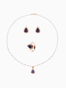 Гарнитур 3 предмета: серьги, кулон, кольцо безразмерное «Эдель», капля, тёмно-синие в золоте, 45 см