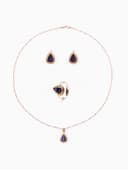 Гарнитур 3 предмета: серьги, кулон, кольцо безразмерное «Эдель», капля, тёмно-синие в золоте, 45 см