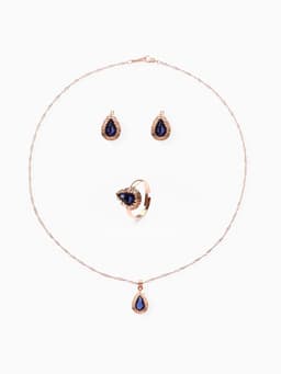 Гарнитур 3 предмета: серьги, кулон, кольцо безразмерное «Эдель», капля, тёмно-синие в золоте, 45 см