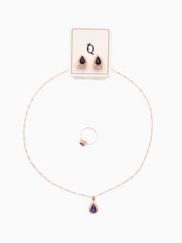 Гарнитур 3 предмета: серьги, кулон, кольцо безразмерное «Эдель», капля, тёмно-синие в золоте, 45 см