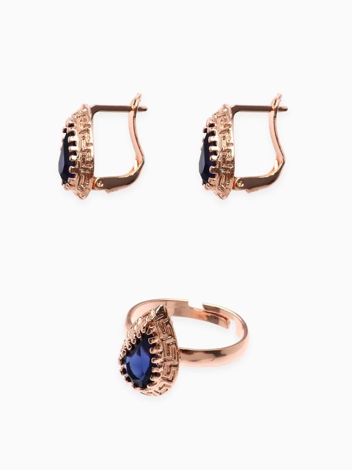 Гарнитур 3 предмета: серьги, кулон, кольцо безразмерное «Эдель», капля, тёмно-синие в золоте, 45 см