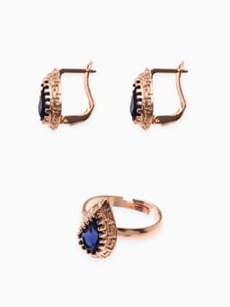 Гарнитур 3 предмета: серьги, кулон, кольцо безразмерное «Эдель», капля, тёмно-синие в золоте, 45 см