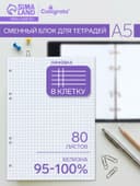 Сменный блок для тетрадей на кольцах А5, 80 листов в клетку, белый, 60 г/м²
