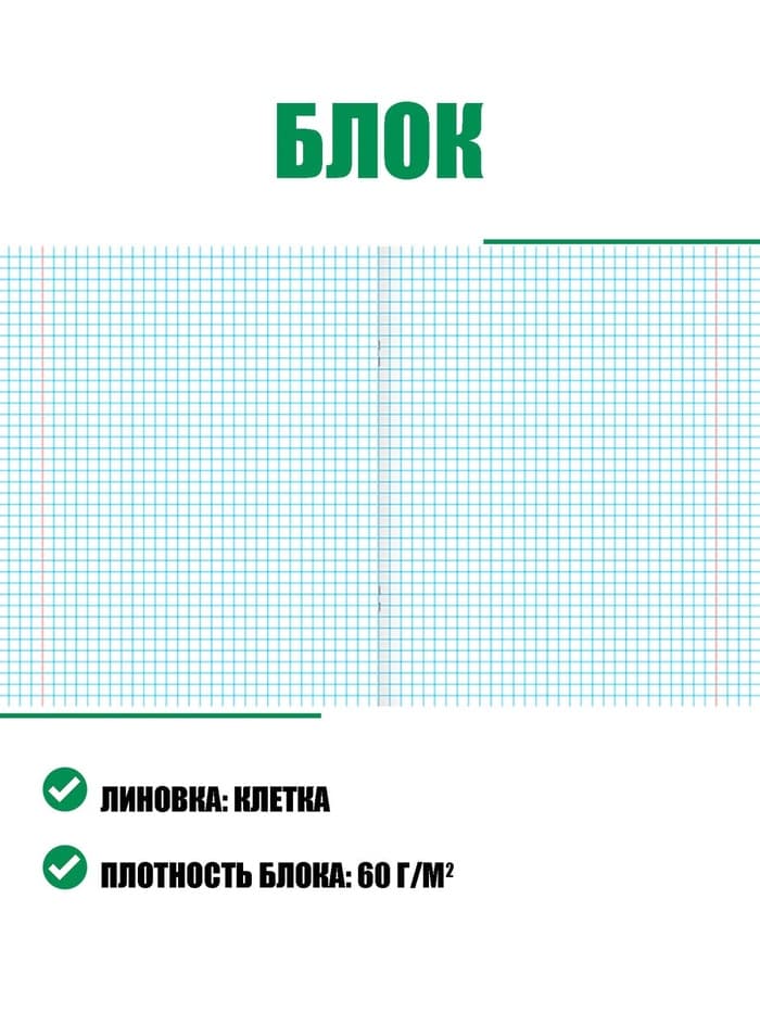 Тетрадь 12 листов в клетку «Зелёная обложка», плотность 65 г/м²