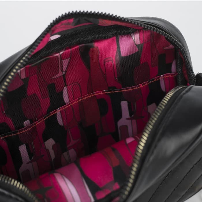 Сумка женская, со строчкой и цветной подкладкой, чёрная