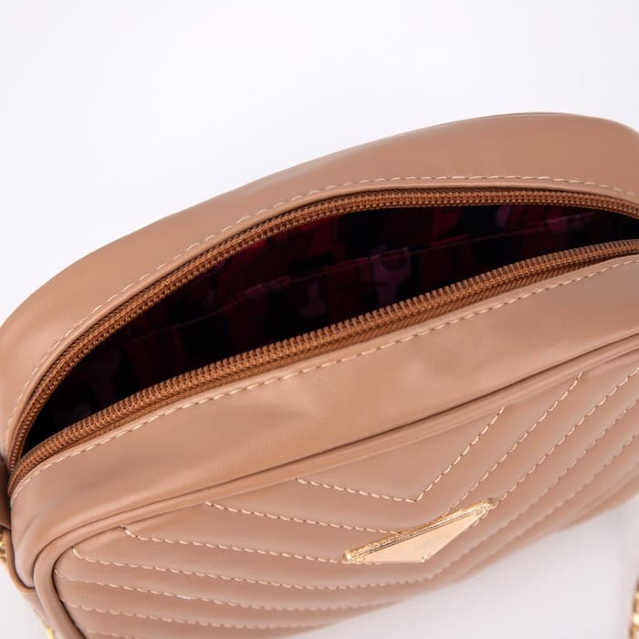 Сумка со строчкой и цветной подкладкой, бежевая