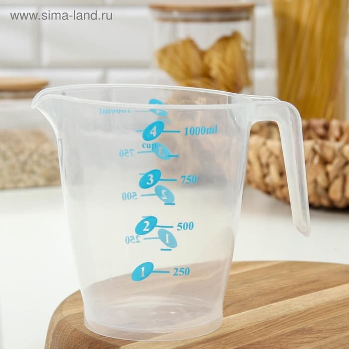 Кувшин мерный «Колор», 1 л, 17×11.5×14 см, пластик, прозрачный