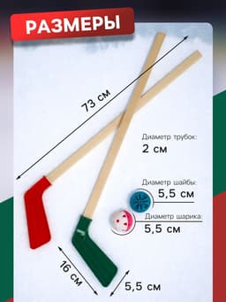 Набор для игры в хоккей (клюшка 2 шт., ворота 2 шт., шайба, мяч), цвет МИКС