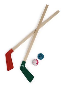 Набор для игры в хоккей (клюшка 2 шт., ворота 2 шт., шайба, мяч), цвет МИКС