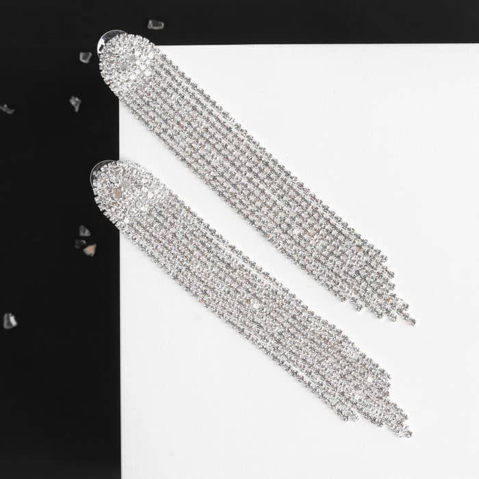 Серьги висячие со стразами «Лёд», полукруг, белые в серебре