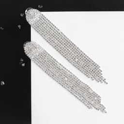 Серьги висячие со стразами «Лёд», полукруг, белые в серебре