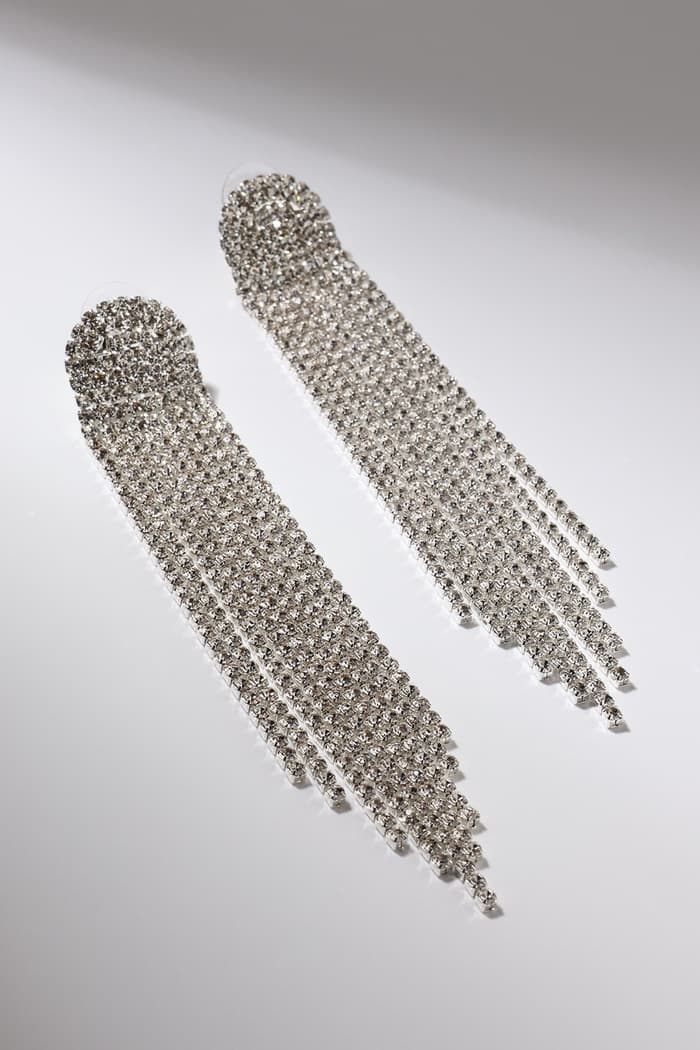 Серьги висячие со стразами «Лёд», полукруг, белые в серебре