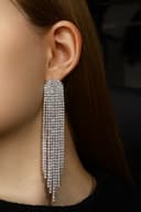 Серьги висячие со стразами «Лёд», полукруг, белые в серебре