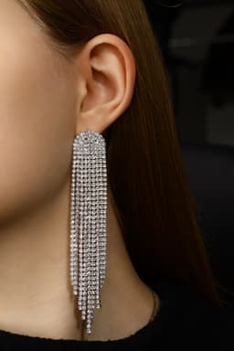 Серьги висячие со стразами «Лёд», полукруг, белые в серебре