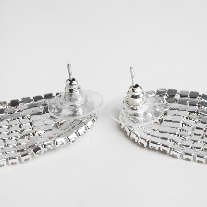 Серьги висячие со стразами «Лёд», полукруг, белые в серебре