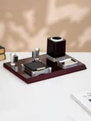 Набор настольный, органайзер 4 в 1 с визитницей, красное дерево