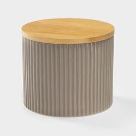 Банка для сыпучих «Дымка», 850 мл, 12×10 см, с бамбуковой крышкой, керамика, бежевая