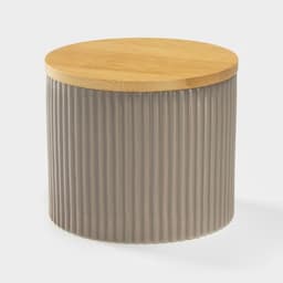 Банка для сыпучих «Дымка», 850 мл, 12×10 см, с бамбуковой крышкой, керамика, бежевая