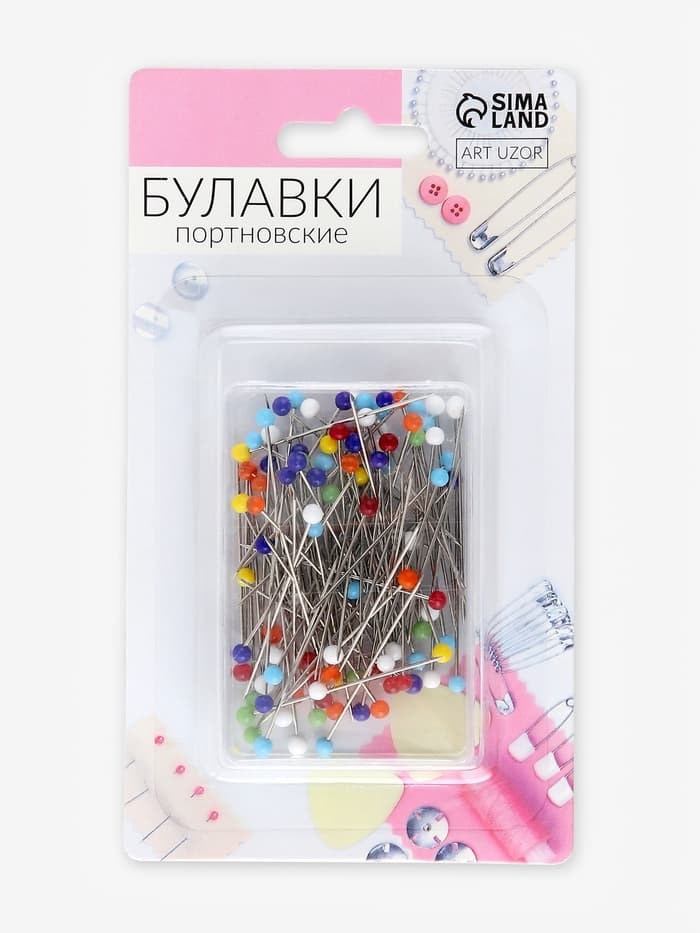 Булавки портновские, стеклянная головка, 30 мм, 100 шт., разноцветные