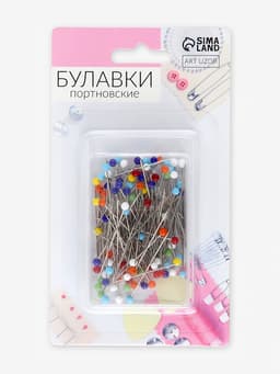 Булавки портновские, стеклянная головка, 30 мм, 100 шт., разноцветные