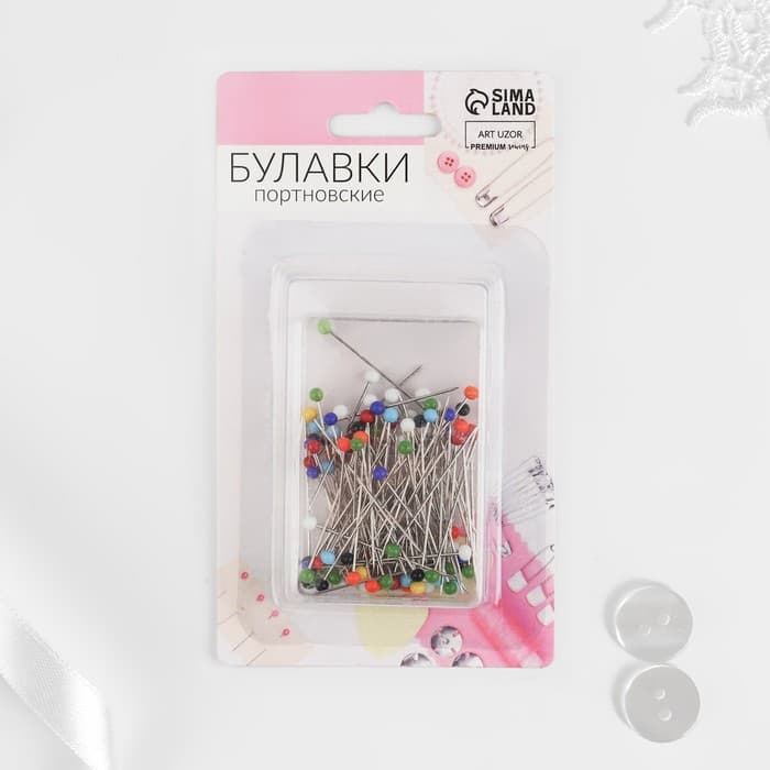 Булавки портновские, стеклянная головка, 30 мм, 100 шт., разноцветные