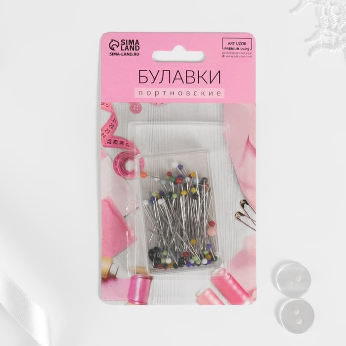 Булавки портновские, стеклянная головка, 30 мм, 100 шт., разноцветные