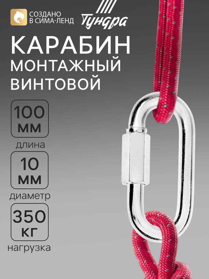Карабин винтовой ТУНДРА krep, М10, оцинкованный, 1 шт.