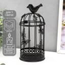 Металлический подсвечник-фонарь 1 свеча «Птица и клетка с бабочками», чёрный, 21.5×10×10 см