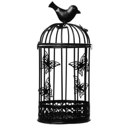 Металлический подсвечник-фонарь 1 свеча «Птица и клетка с бабочками», чёрный, 21.5×10×10 см