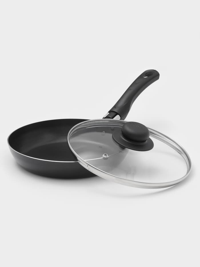 Сковорода Consul, d=20 см, пластиковая ручка, стеклянная крышка, антипригарное покрытие, алюминий, чёрная