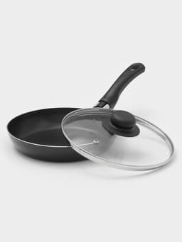 Сковорода Consul, d=20 см, пластиковая ручка, стеклянная крышка, антипригарное покрытие, алюминий, чёрная