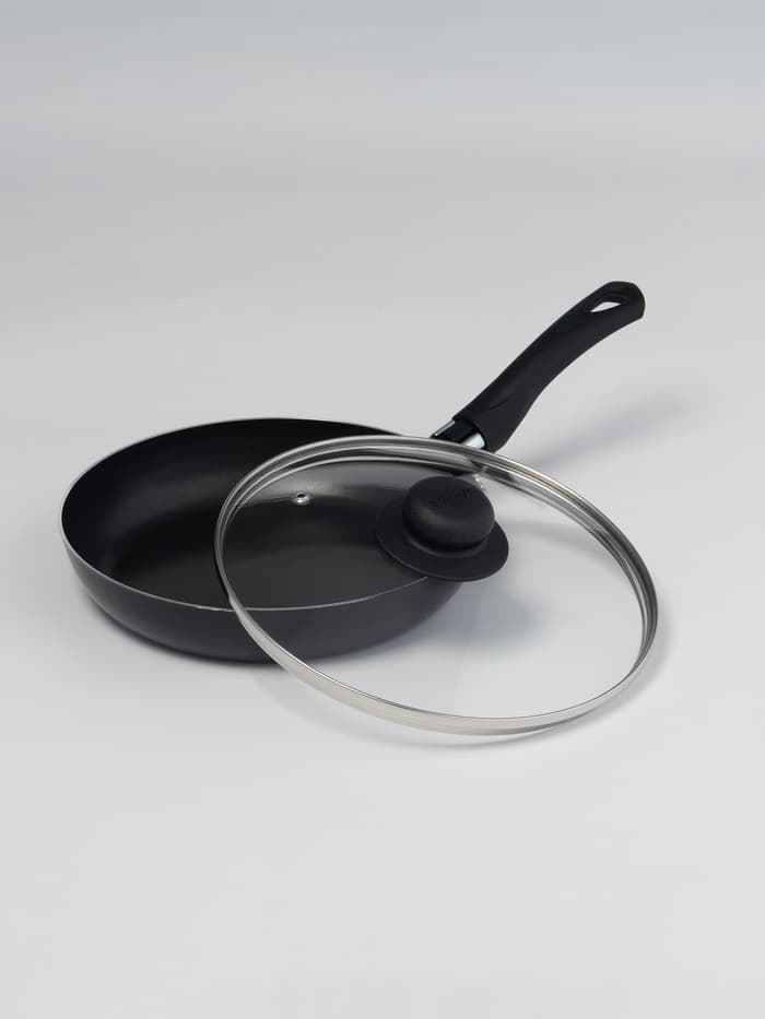 Сковорода Consul, d=22 см, пластиковая ручка, стеклянная крышка, антипригарное покрытие, алюминий, чёрная