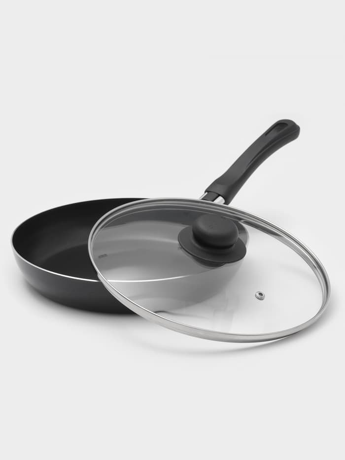 Сковорода Consul, d=24 см, пластиковая ручка, стеклянная крышка, антипригарное покрытие, алюминий, чёрная