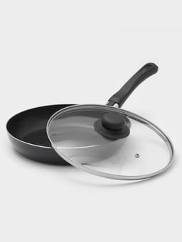 Сковорода Consul, d=24 см, пластиковая ручка, стеклянная крышка, антипригарное покрытие, алюминий, чёрная