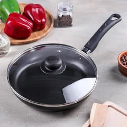 Сковорода Consul, d=24 см, пластиковая ручка, стеклянная крышка, антипригарное покрытие, алюминий, чёрная