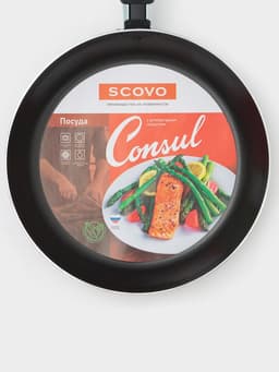 Сковорода Consul, d=24 см, пластиковая ручка, стеклянная крышка, антипригарное покрытие, алюминий, чёрная