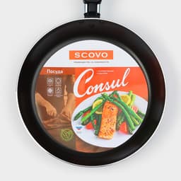Сковорода Consul, d=24 см, пластиковая ручка, стеклянная крышка, антипригарное покрытие, алюминий, чёрная