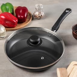 Сковорода Consul, d=26 см, пластиковая ручка, стеклянная крышка, антипригарное покрытие, алюминий, чёрная